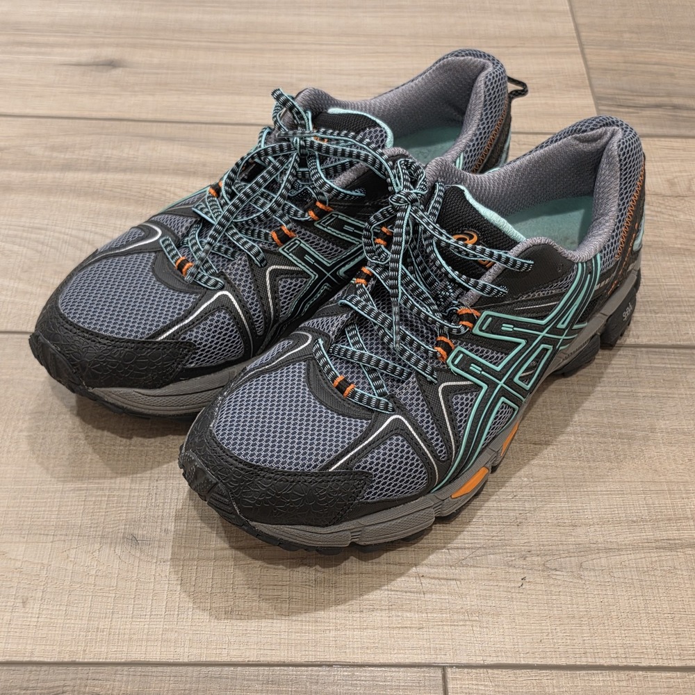 ASICS Gel Kahana 8 Trail Running Shoes T6L5N Grey Teal Orange Women's Size 10